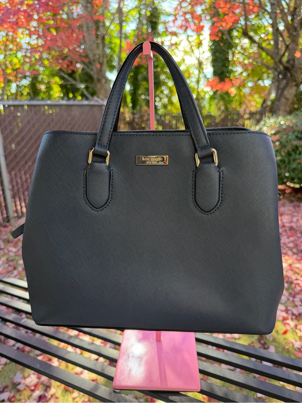 kate spade navy blue Leather Satchel with Gold Hardware